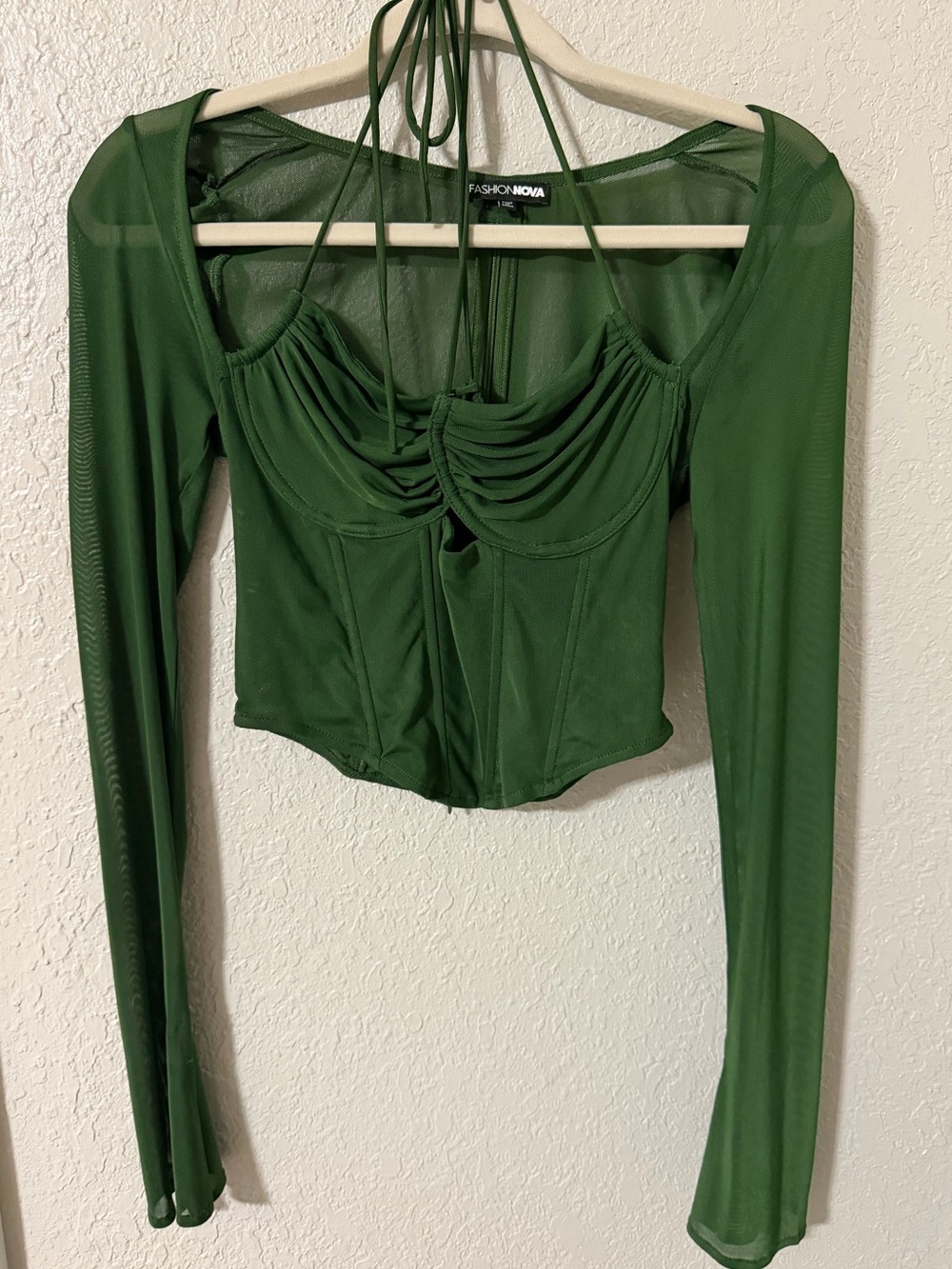 Fashion Nova Olive Green Mesh Corset Crop Top
